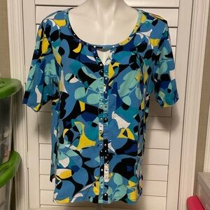 Rafaella Blue and Yellow Abstract Blouse